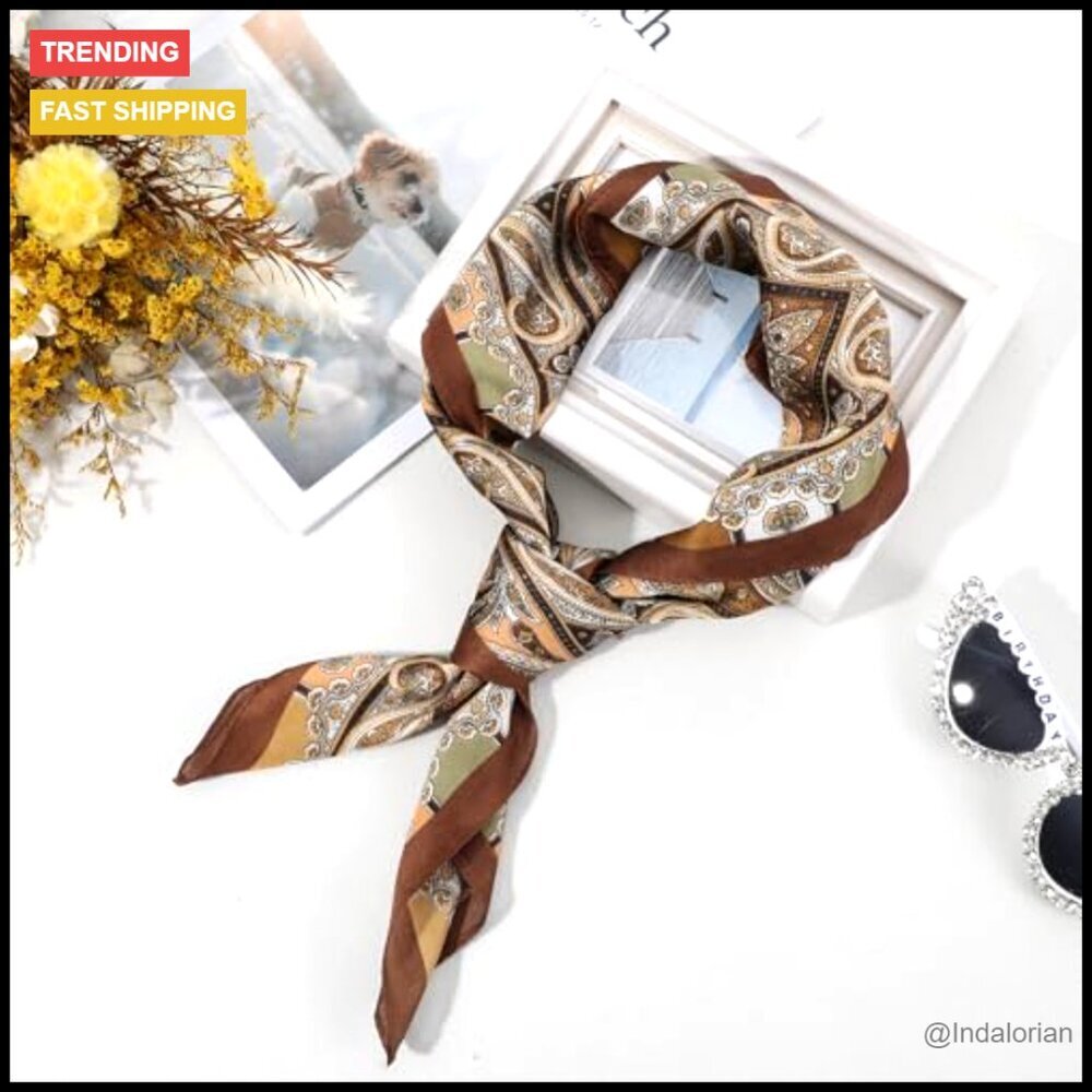 Satin Bandana Scarf Elegant Classic Paisley Pattern Lightweight Versatile - Picture 5 of 7